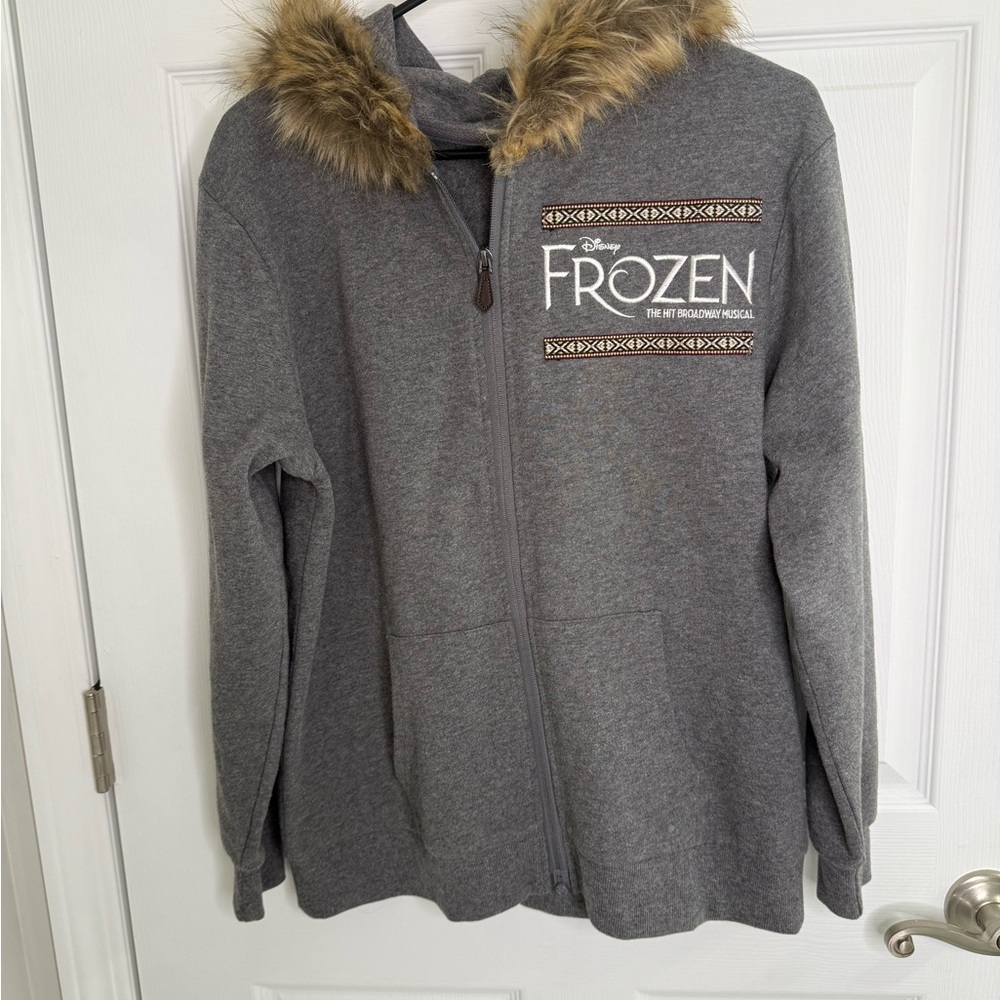 Disney Frozen The Hit Broadway Musical Embroidered Fur Trim Hoodie Size M/L NWOT